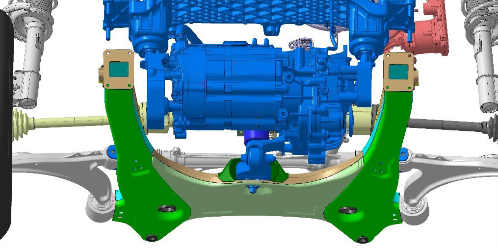 CAD model of an electronic drive unit and subframe
