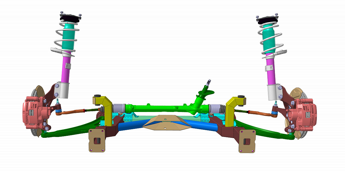 A computer-animated model of the front axle of the new prototype