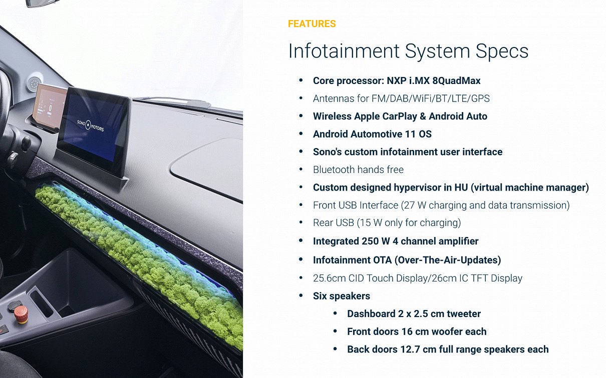 Overview of the infotainment system specifications