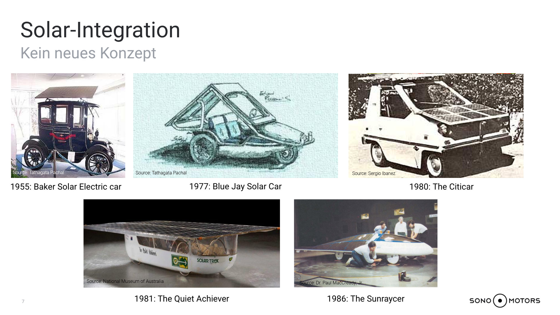 Verschieden Konzepte von Solarautos