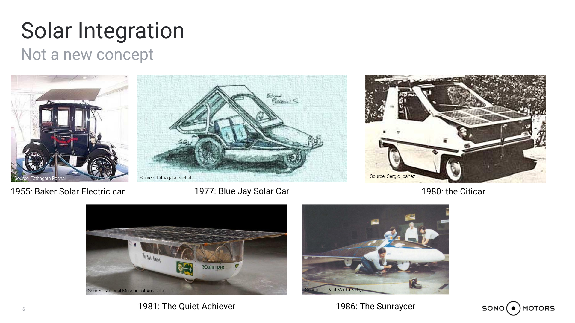 Different concepts of solar-powered cars
